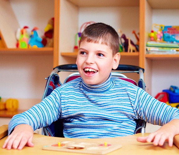 Boy in wheelchair in Channahon